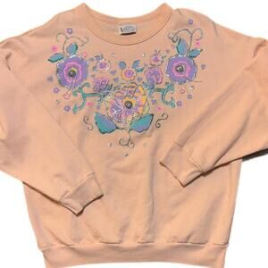 Peachy pink vintage floral crewneck with pearl accent (large)